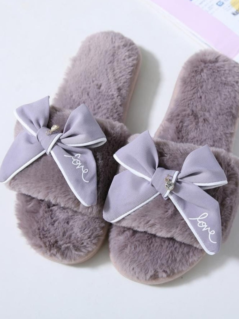 Grey Bow Slippers